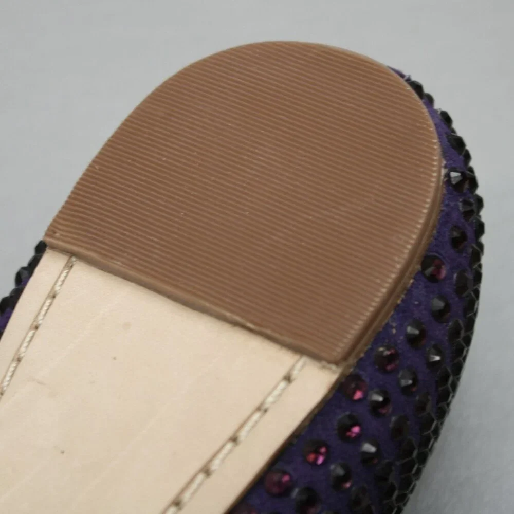 Tory Burch Ladies 10 Purple Suede Leather Crystals Strass Bow Ballet Shoes Flats - Picture 10 of 12